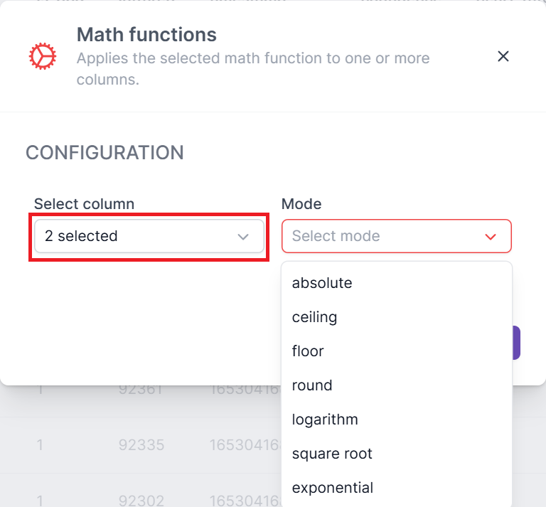 Math Function Configuration