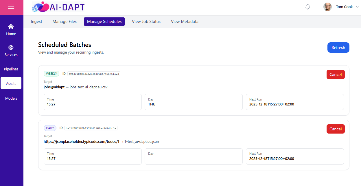Manage schedules