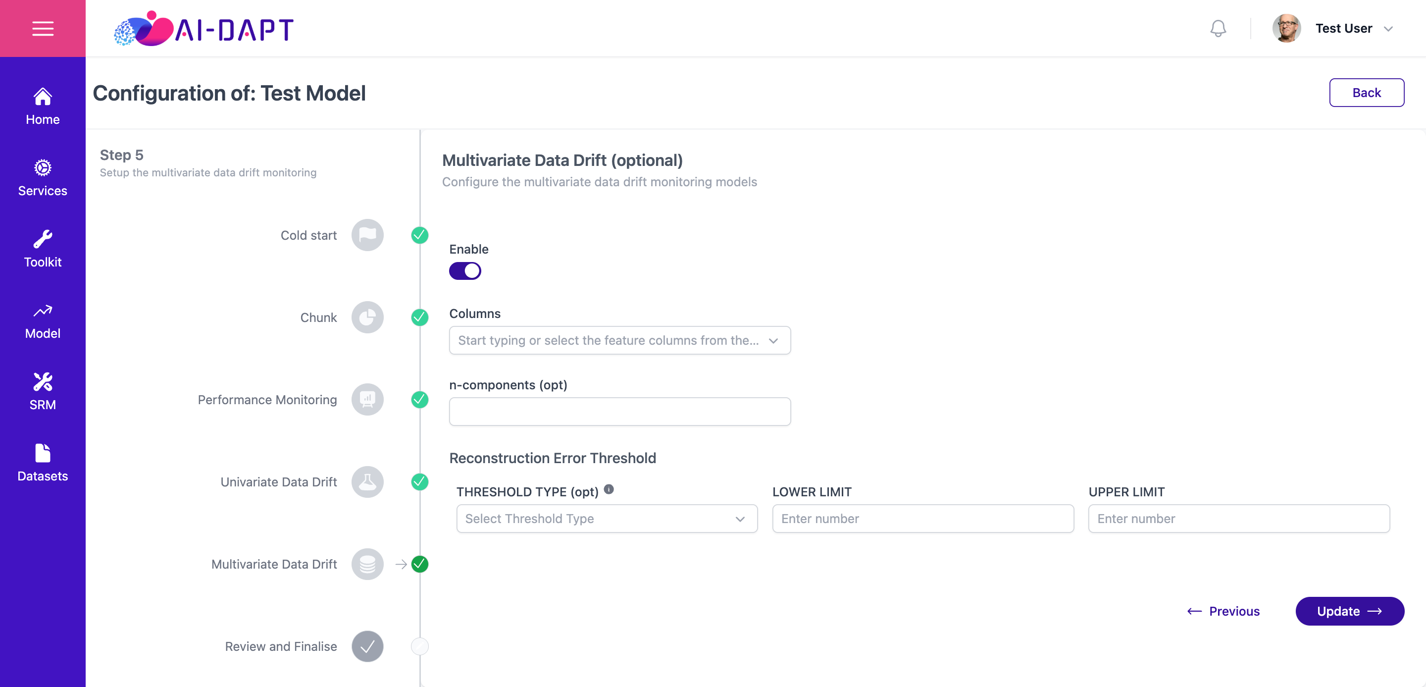 Multivariate Data Drift Configuration