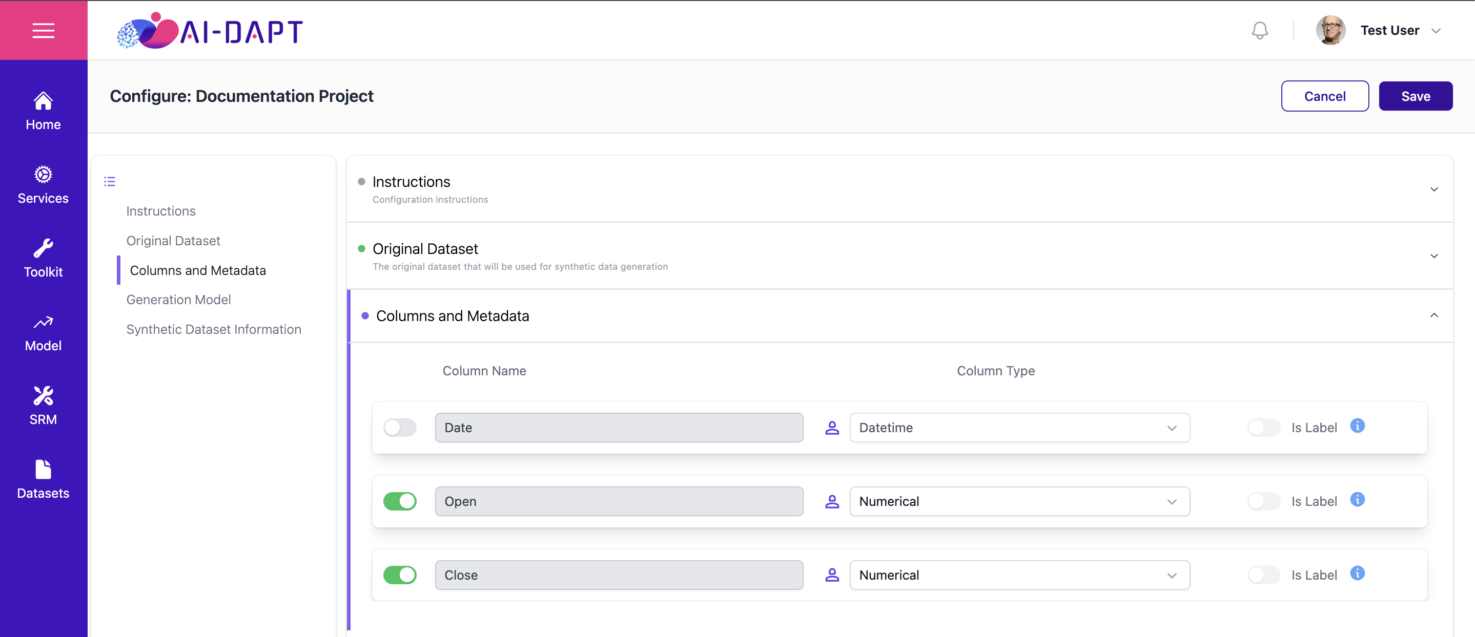 Columns and Metadata Interface
