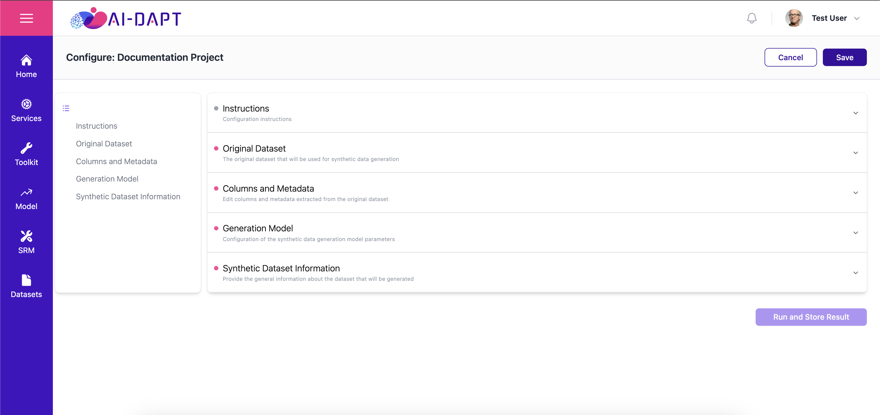 Configure Synthetic Data Configuration Interface