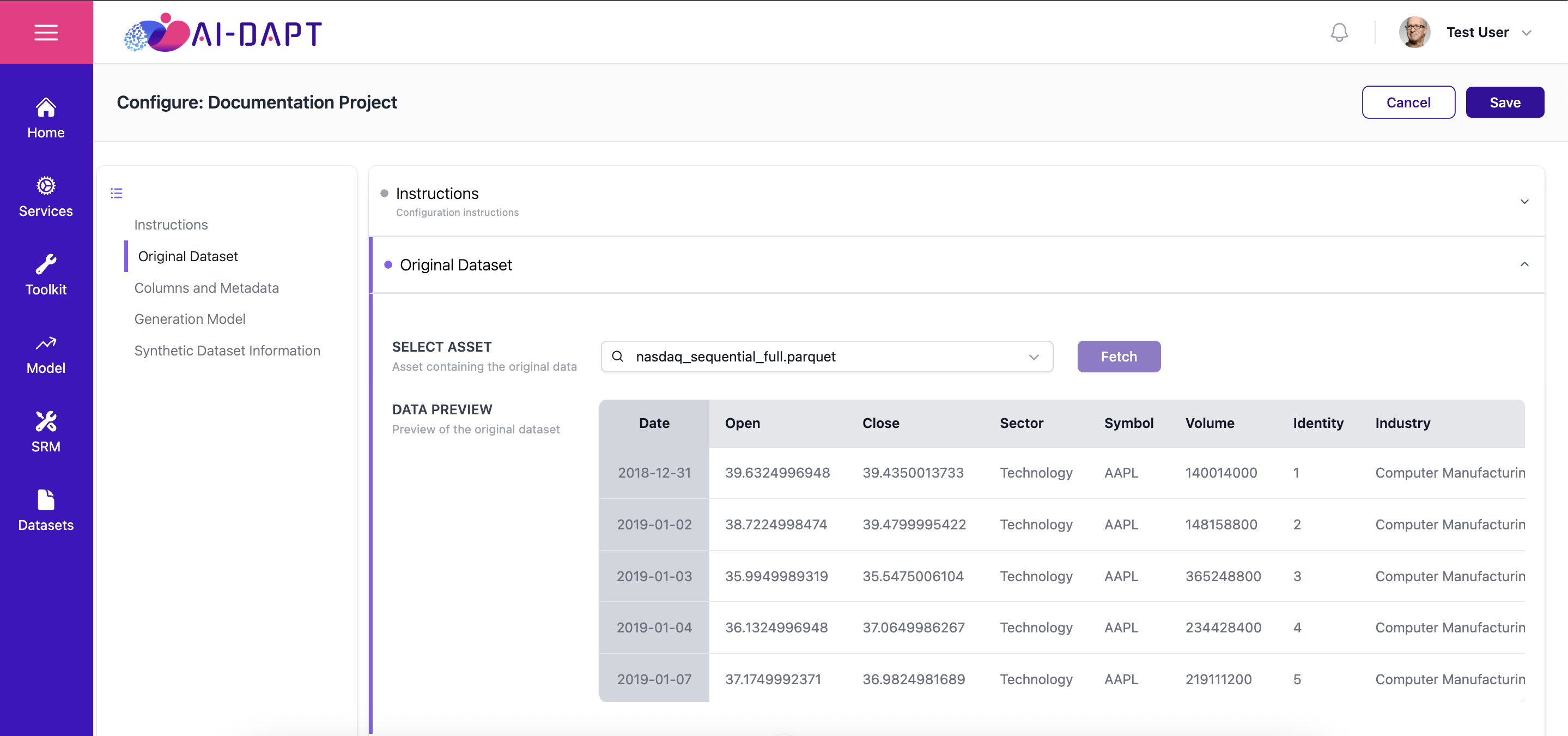 Original Dataset Workspace Interface