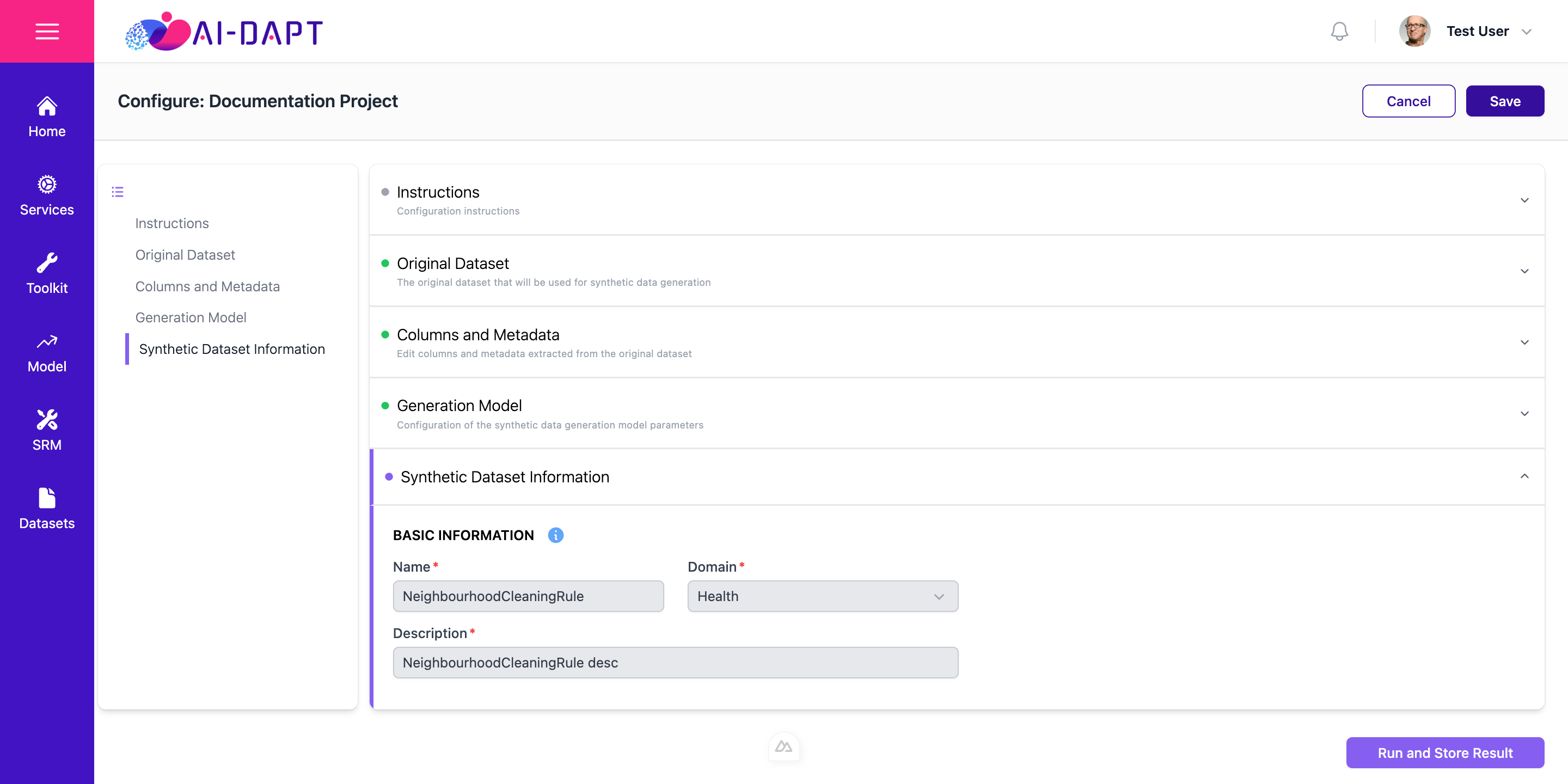 Synthetic Dataset Information Interface